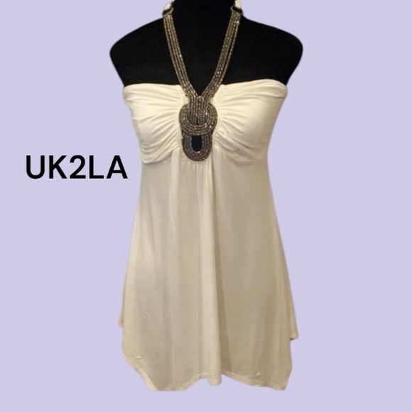 Tops - UK2LA Cream Strapless Top with Beaded Necklace. Size Medium.